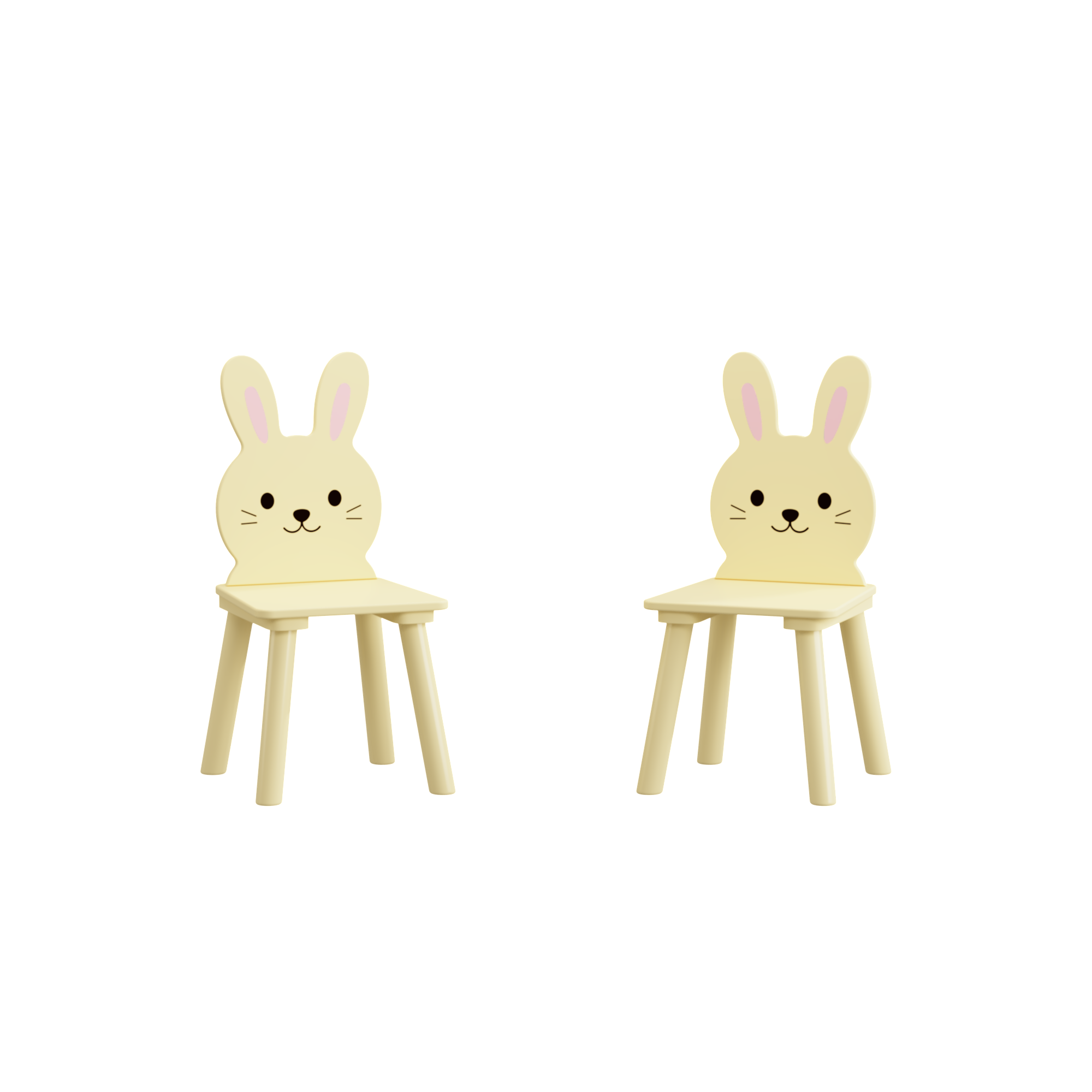 Kids Table and Chair Set with 2 Bunny Chairs, Children's Wooden Activity Table for Toddlers, Cute Animal Design Study Play Se