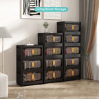 Black,20' Side Wide Folding Storage Cabinet ,4 Tiers,19.69'×11.81'×40.55',Collapsible Storage Bins with Magnetic Door, Plastic Storage Cabinet with Wheels - Grand Goldman Shop