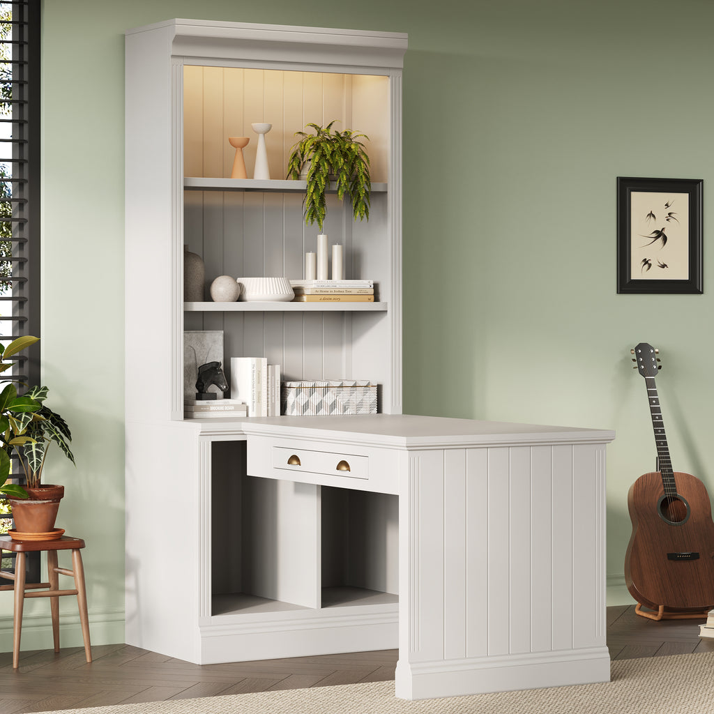 83.4'Tall Bookshelf with Writing Desk, Modern Bookcase with Study Desk, Workstation with Storage Shelf,Storage Bookcase with 