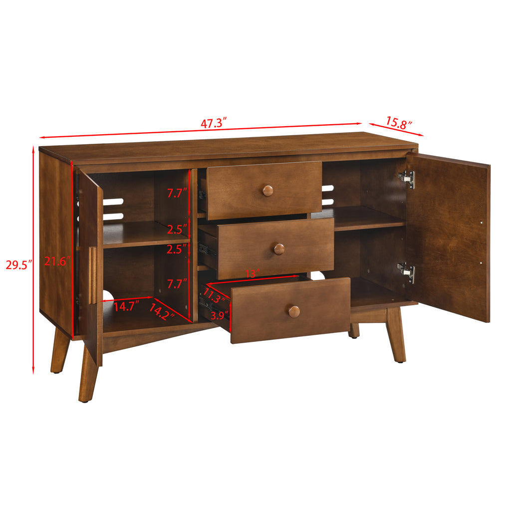 47.3' Mid Century Modern Sideboard Buffet Cabinet with Storage, Storage Cabinet with 2 Doors and 3 Drawers for Kitchen Dining Living Room, Accent Console Table, Walnut - Grand Goldman Shop