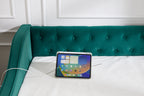 Twin Size Upholstered Daybed with Trundle,USB Port ,Side Pockets,Velvet Daybed with Button on Back and Piping on Waved Shape Arms for Bedroom Guest Room - Grand Goldman Shop