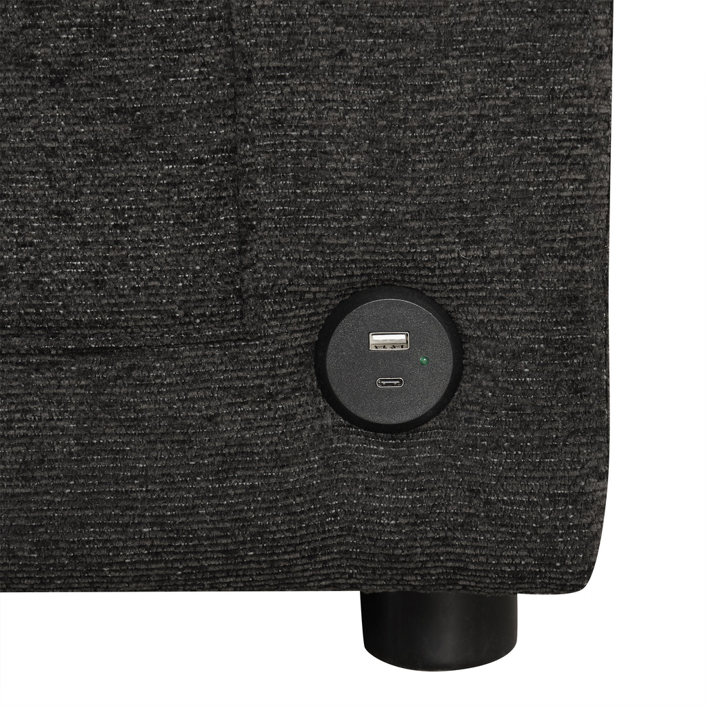 Black Convertible L-shaped Sofa Couch with Storage, Cup Holders, USB Ports, Chenille Fabric, 83.5' - Grand Goldman Shop
