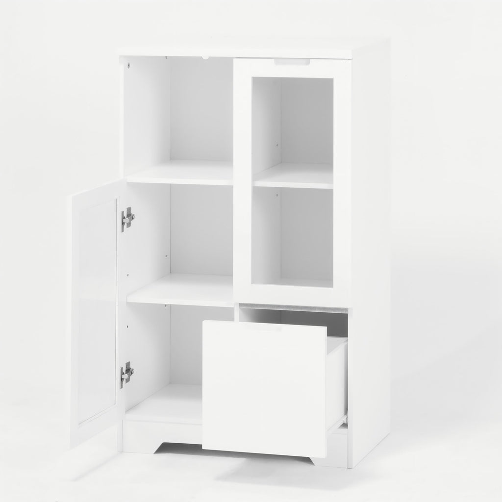 Modern MDF Painted Cabinet with Glass Doors and Drawer, White, for Bedroom and Living Room - Grand Goldman Shop