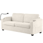 Beige Corduroy Sleeper Sofa Loveseat with Full Size Mattress, USB Ports, Cup Holders, Side Pockets, Phone Holder - Grand Goldman Shop