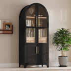 K&K 71' Tall Arched Kitchen Pantry Cabinet with Door Shelves, Farmhouse Kitchen Storage Cabinet with Open & Adjustable Shelves, Hidden Drawer & Glass Door, Cupboard for Kitchen, Dining Room, Black - Grand Goldman Shop