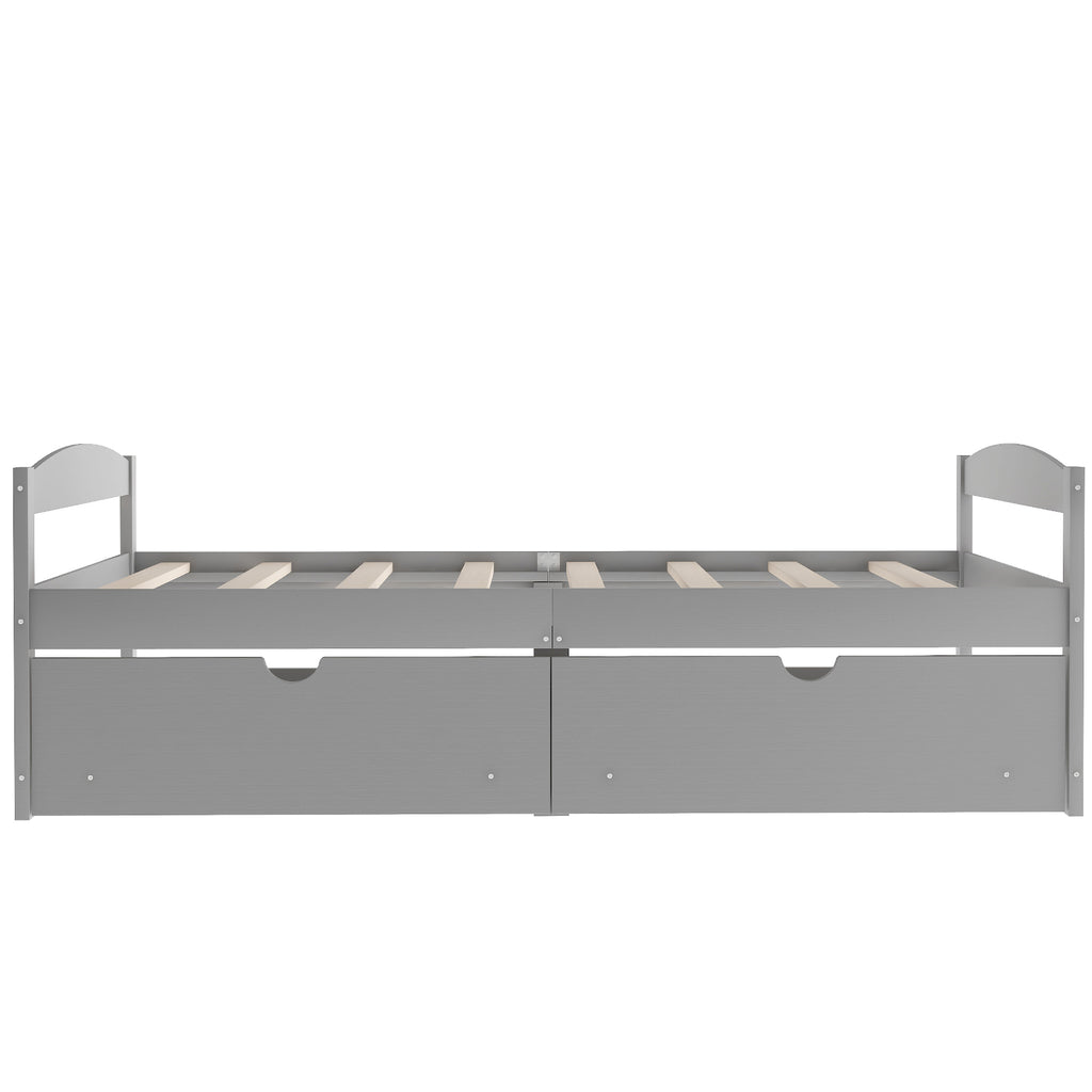 Gray Twin Size Platform Bed with Two Drawers, Pine Wood and MDF Construction - Grand Goldman Shop