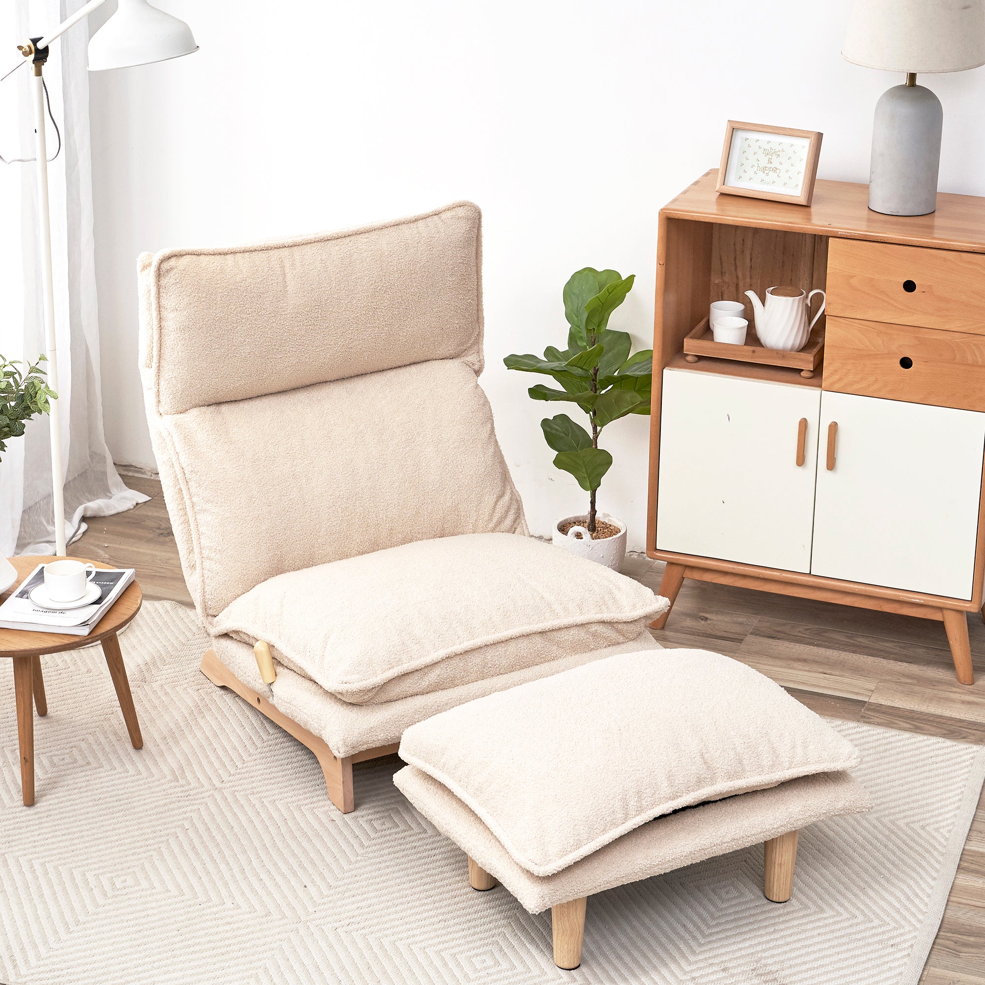 Foldable Metal Frame - Beige Reclining Single Sofa Chair for Bedroom or Balcony - Lazy Leisure Lounge Chair - Grand Goldman Shop