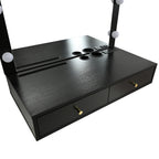 Floating Wall Mounted Makeup Vanity Desk with LED Mirror 3 Color Lights, Compact Dressing Table with Power Outlet & USB Charging, Space Saving Large Storage Vanity for Bedroom Bathroom, Black - Grand Goldman Shop