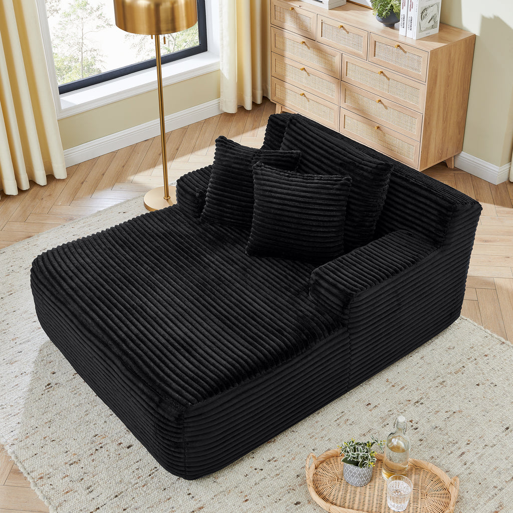 Single lazy sofa lounge chair, no assembly required, made of velvet fabric, fluffy modern single lounge chair, used for indoor living rooms and bedrooms-Black - Grand Goldman Shop
