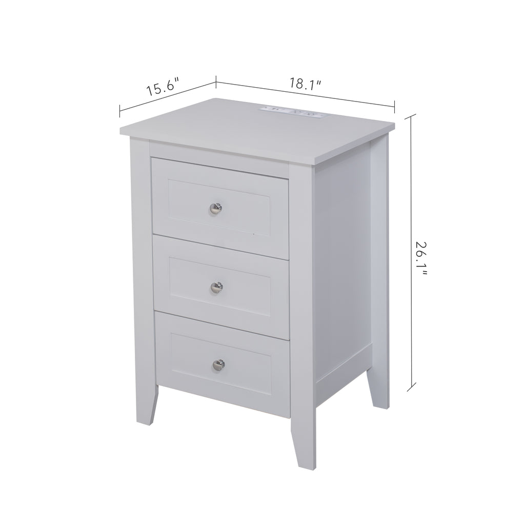 White 3 Drawer Nightstand with Charging Station and USB Ports & Power Outlets,Wooden Bed Side Table/End Table Modern Night Stands for Bedrooms - Grand Goldman Shop