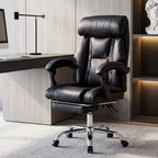 Executive Office Chair with Foot Rest, Adjustable Height High Back Reclining Gaming Chair in Black PU Leather with Metal & Wo