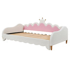 Twin Extending Daybed with LED Lights, Modern Upholstered Princess Daybed With Crown Headboard,White - Grand Goldman Shop