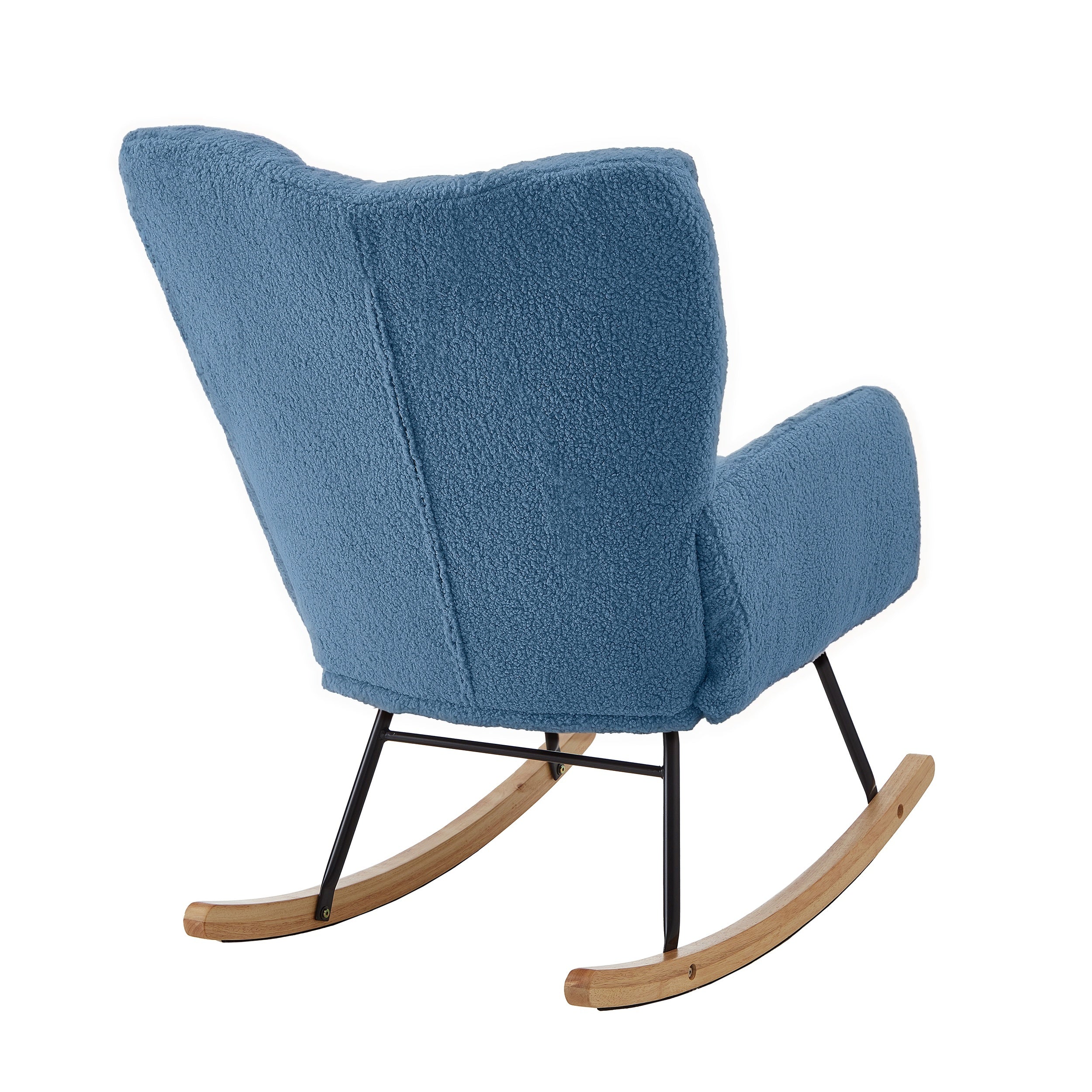 Glider Chair for Living Room Tufted Upholstered Teddy Fabric Rocking Chair with Metal Frame Accent Chair Blue - Grand Goldman Shop