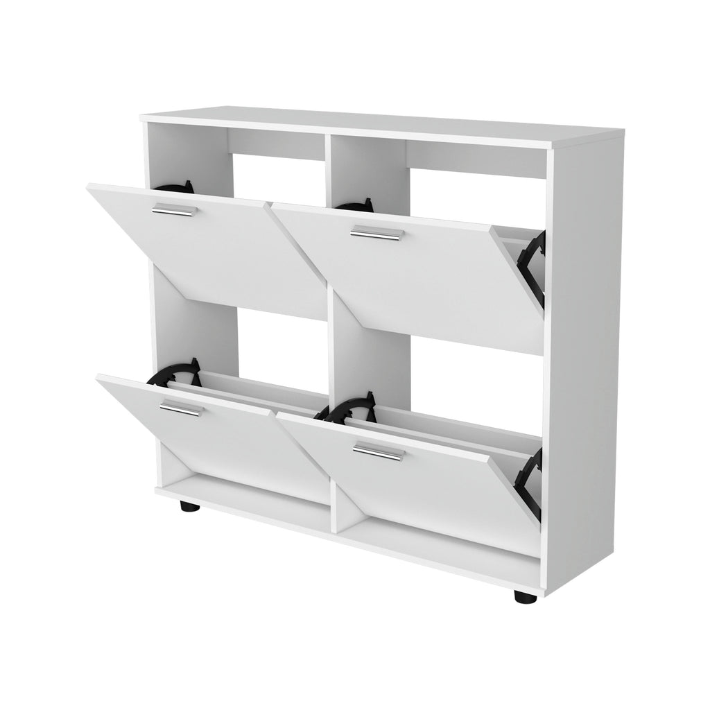 FM FURNITURE Nutrioso Tilt-Out Shoe Storage Cabinet with Multiple Compartments and Modern Desig, White - Grand Goldman Shop