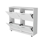 FM FURNITURE Nutrioso Tilt-Out Shoe Storage Cabinet with Multiple Compartments and Modern Desig, White - Grand Goldman Shop