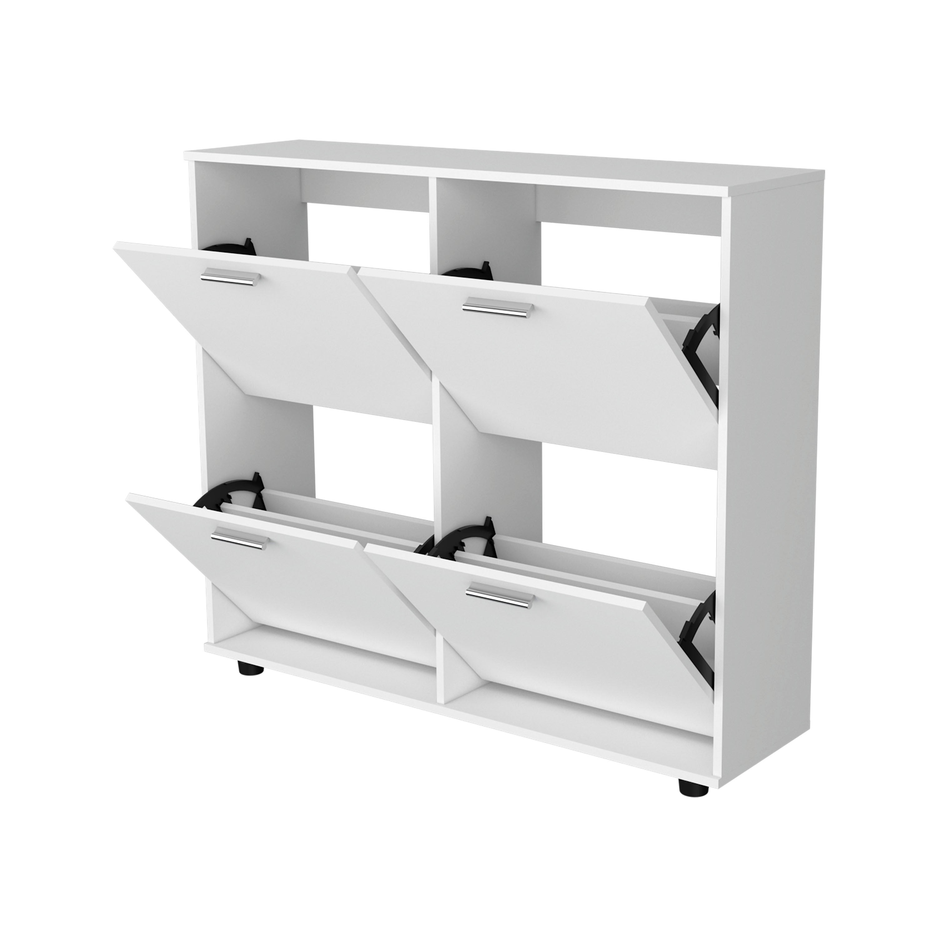 FM FURNITURE Nutrioso Tilt-Out Shoe Storage Cabinet with Multiple Compartments and Modern Desig, White - Grand Goldman Shop