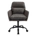 Gray PU Leather Office Chair with Adjustable Height, Black Base, Ergonomic Design for Office Bedroom Dressing Table Use - Gra