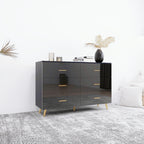 High Glossy Surface 6 Drawers Chest of Drawer with Golden Handle and Golden Steel Legs Black Color Vanity - Grand Goldman Shop