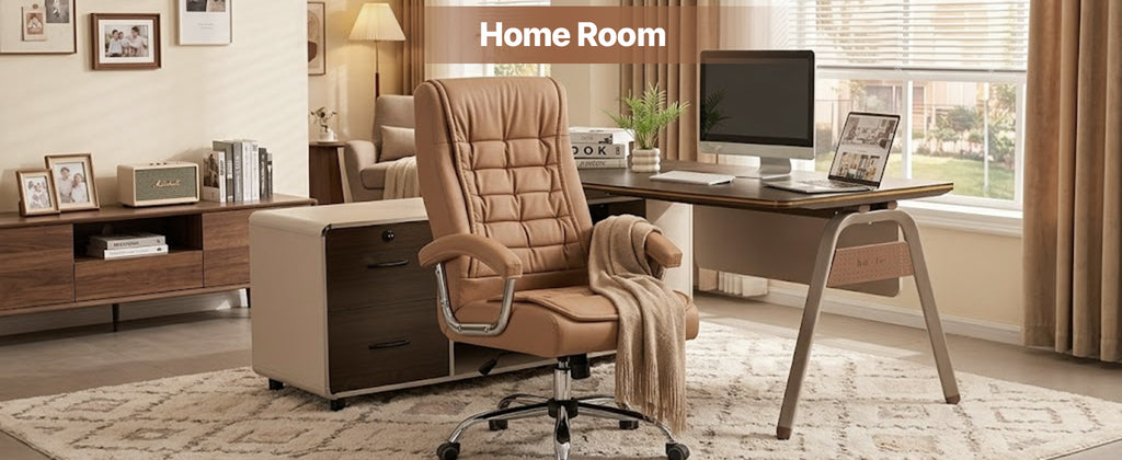 Executive Office Chair High Back PU Leather Desk Chair with Spring Seat Cushion, Ergonomic Swivel Computer Chair with Chrome 