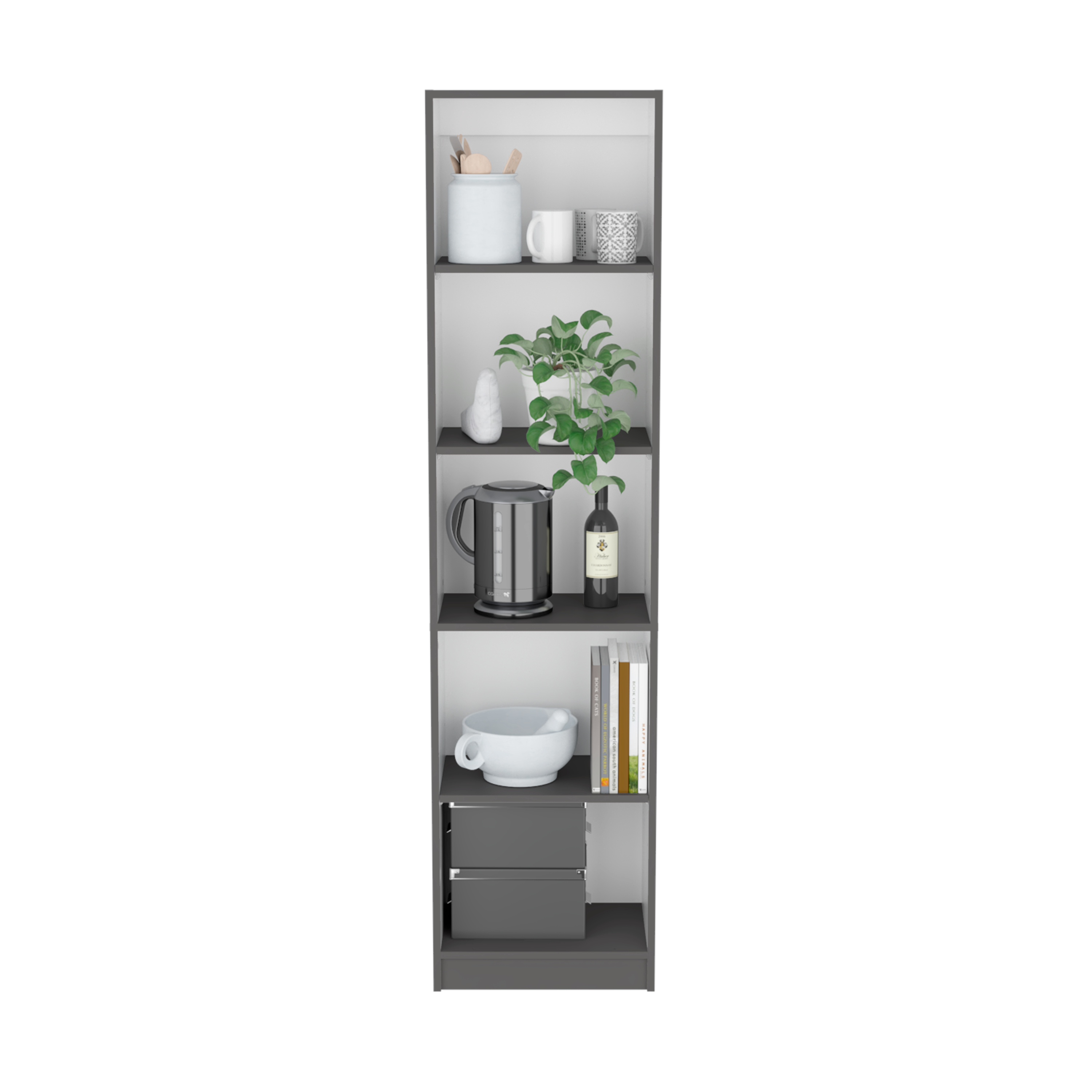 Bookcase Compact Bookshelf with Multiple Shelves, Matt Gray / White | Premium Home Decor - Grand Goldman