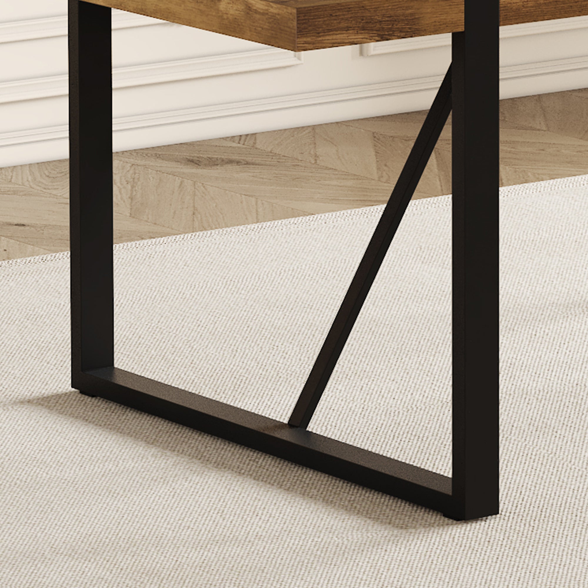 Rustic Industrial Rectangular Wood Dining Table For 4-6 Person, Thick Engineered Wood color Tabletop and Black Metal Legs,Desk For Kitchen Dining Living Room - Grand Goldman Shop
