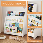 4-Tier Kids Bookshelf, Toddler Book Display Shelves in White, Made of MDF with Rounded Edges, 31.5 x 11.8 x 34.65 inches | Pr