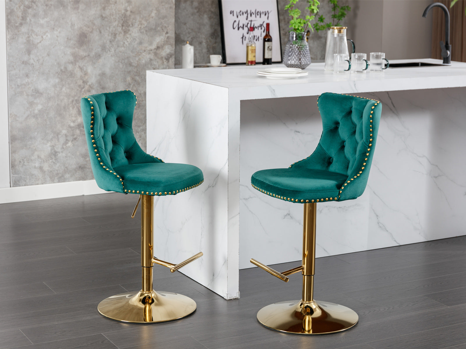 A&A Furniture,Golden Swivel Velvet Barstools Adjusatble Seat Height from 25-33 Inch, Modern Upholstered Bar Stools with Backs Comfortable Tufted for Home Pub and Kitchen Island（Green,Set of 2） - Grand Goldman Shop