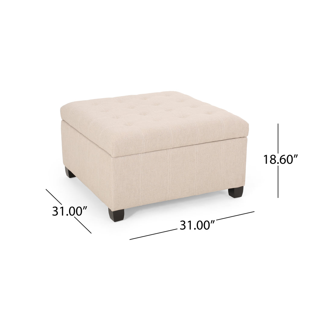 ISABELLA Ottoman Storage Solution in Wheat Fabric with Birch Legs - Grand Goldman Shop