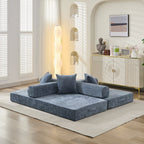 Comfy Convertible Folding Mattress Couch, Floor Sofa Bed, Chenille Floor Sofa with Armrest, Floor Sofa Lounge Couch for Living Room Bedroom Lounge Studio-Blue - Grand Goldman Shop