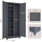 Gray And White Color Metal Lockers, Cleaning Tool Cabinets With Locking Doors, High Broom Tool Storage Cabinets, Adjustable S