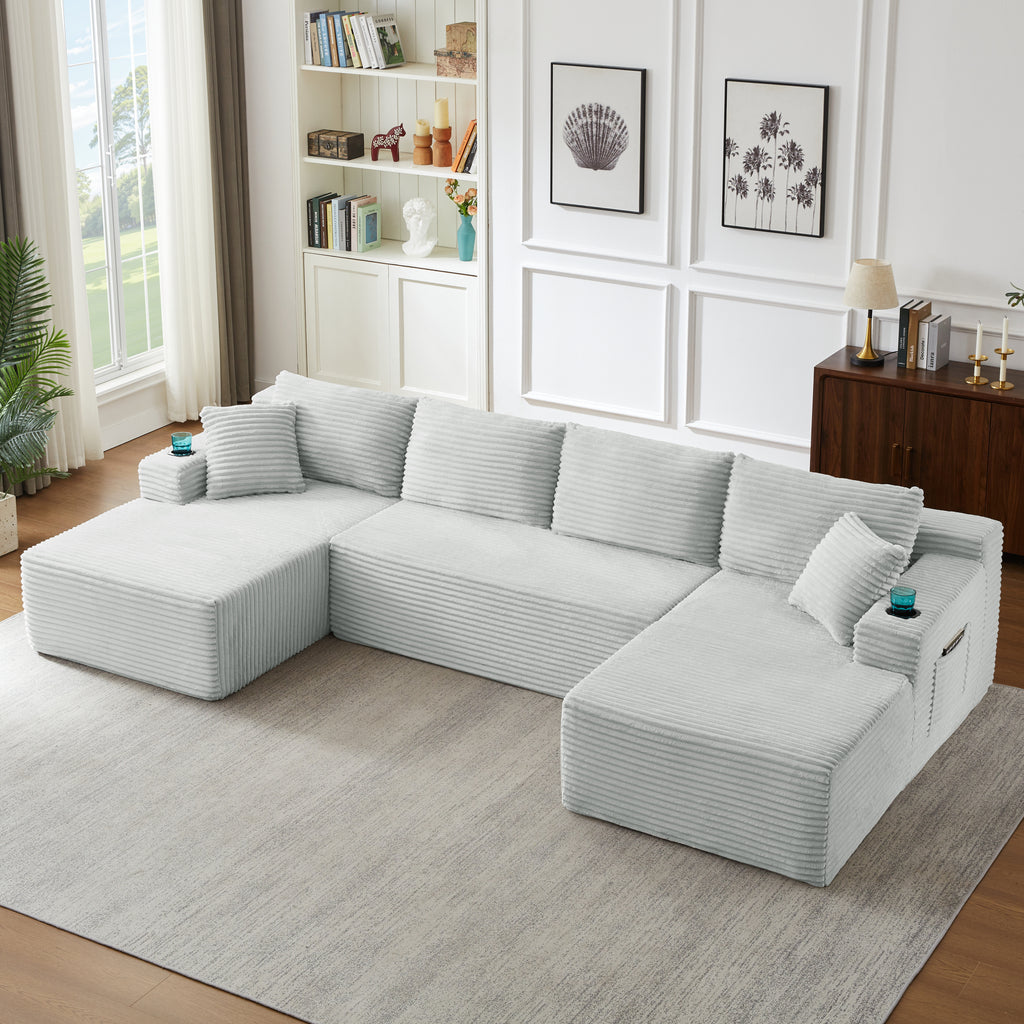 Compressible U-Shaped Sectional Sofa Set,Minimalist Style Modular Sectional Sofa, Corduroy Fabric Cloud Couch for Living Room - Grand Goldman Shop