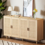 Elegant and Functional 4-Door Rattan Decorative Storage Cabinet for Bedroom, Living Room, Office in Natural Particle Board - Grand Goldman Shop