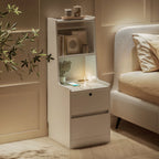 Nightstand with Charging Station, Smart Nightstand with Night Light, Modern Night Stand with Bookshelf, Bedside Tables with Storage Cabinet for Bedroom, White - Grand Goldman Shop