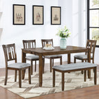 6PCs Kitchen Dining Set, Rectangular Wooden Dining Table with 4 Upholstered Chairs and a Bench, Dining Table Set for 6 People, Living Room, Home Bar and Kitchen, Walnut - Grand Goldman Shop