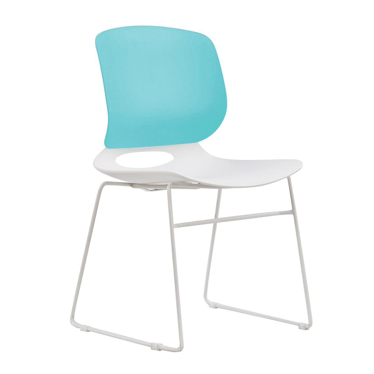 Modern Stacking Chairs Set of 4 in White and Blue with Polypropylene Seat and Fiberglass Reinforced Back, 18.9 x 19.7 x 34.45