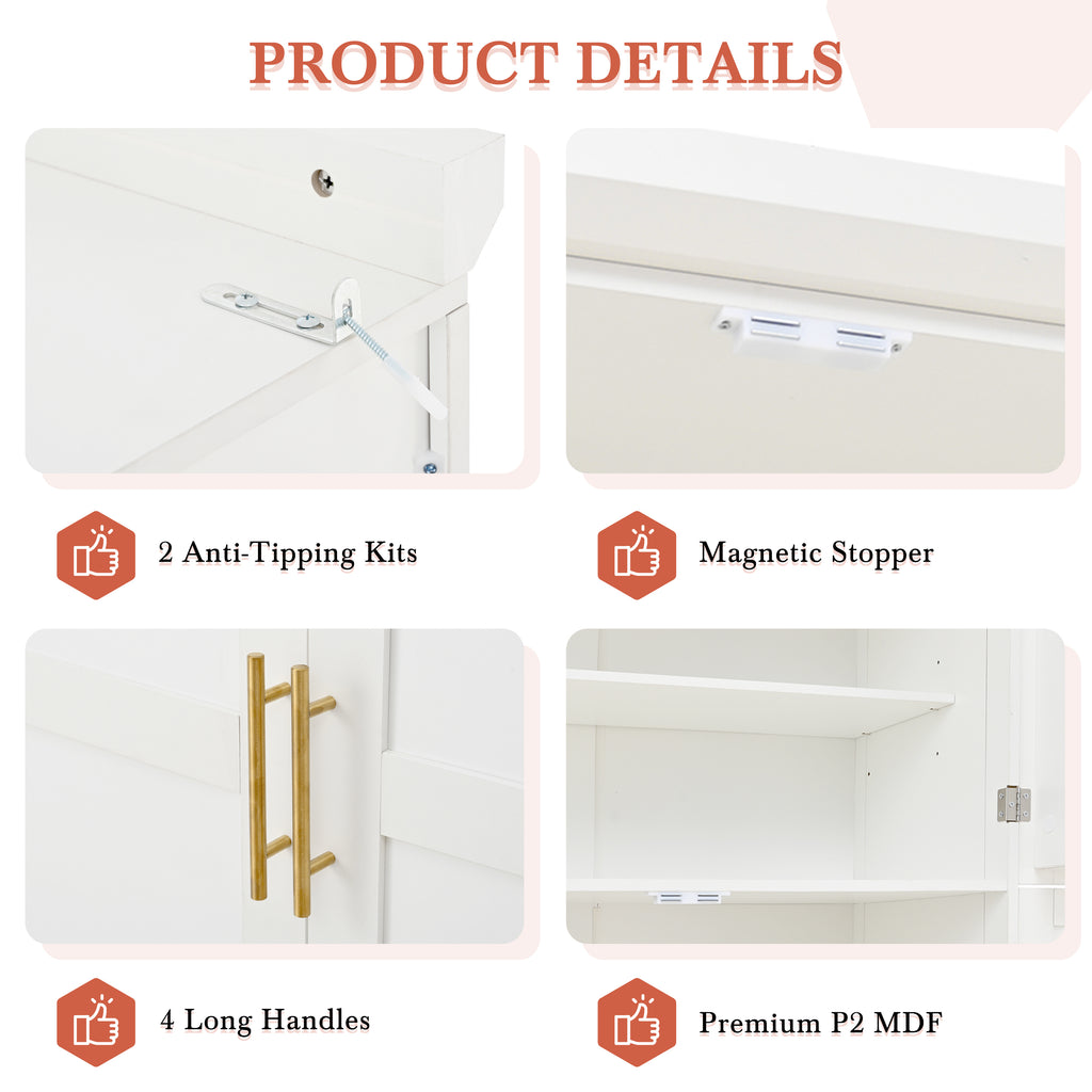 [Assembly Video Provided] TOPMAX 35.5x17.6x70.9inch Freestanding Kitchen Pantry Cabinet, Tall Storage Cabinet with 4 Doors, 2 Door Shelves, 8 Pull-out Trays and Adjustable Shelf for Dining Room, White - Grand Goldman Shop