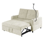Modern 53.9' Loveseat Pull-out Sofa Bed with Adjustable Backrest, Cup Holders, Charging Ports & Side Storage in Beige Chenille - Grand Goldman Shop