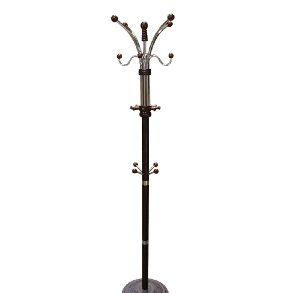 73' Tall Chrome and Wood Coat Rack, Espresso finish - Grand Goldman Shop