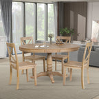 Modern Natural Wood Wash Dining Table Set for 4 with Round Table and Chairs, Solid Wood and MDF - Grand Goldman Shop