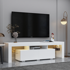 Modern White TV Stand, 20 Colors LED TV Stand w/Remote Control Lights - Grand Goldman Shop