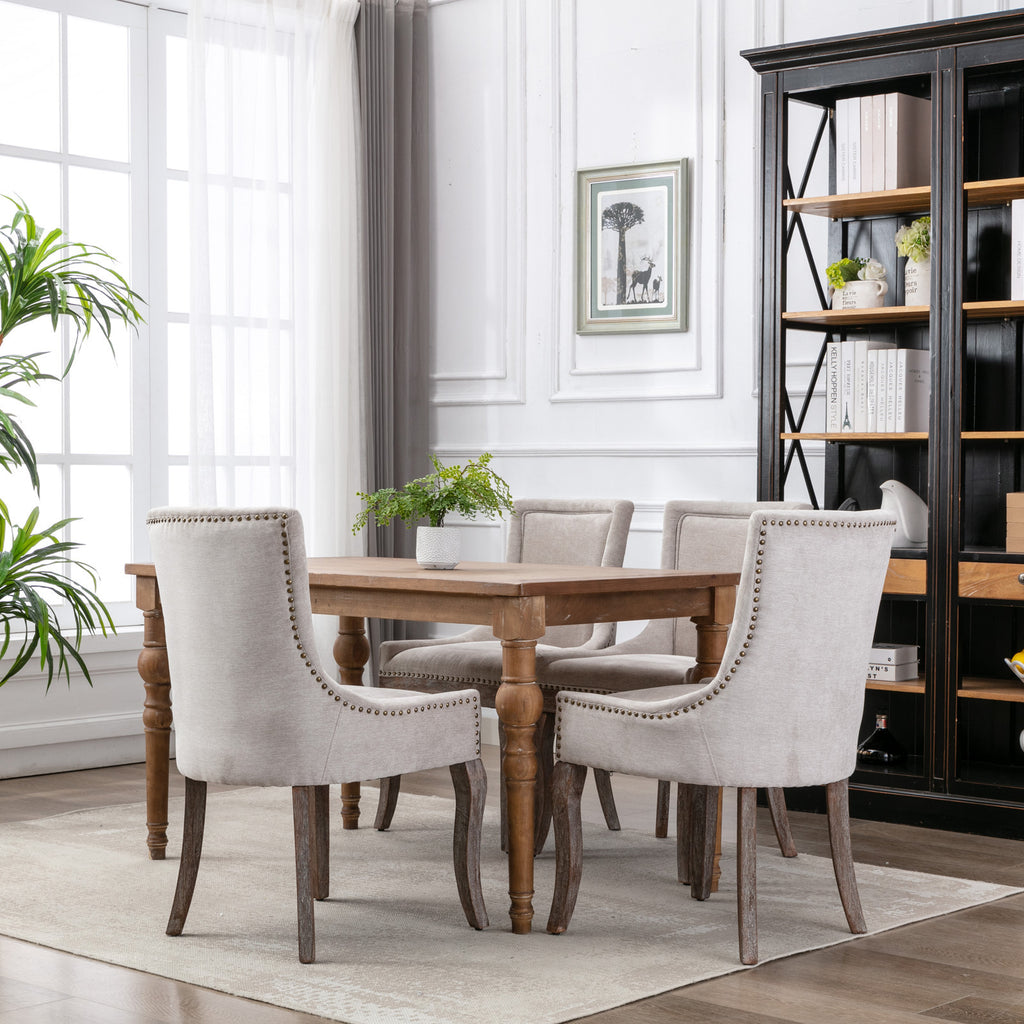 A&A Furniture Ultra Side Dining Chair with Thickened Fabric and Bronze Nail Head, Beige, Set of 2 - Grand Goldman Shop