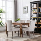 A&A Furniture Ultra Side Dining Chair with Thickened Fabric and Bronze Nail Head, Beige, Set of 2 - Grand Goldman Shop