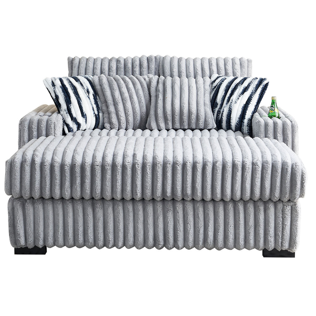 61.42Inch Square Arm Loveseat With Ottoman, 2PCS Back Cushions and 4PCS Toss Pillows, Cupholder,Bluetooth Speaker,Wireless Charger,USB Ports for Living Room and Bedroom,Light Grey - Grand Goldman Shop