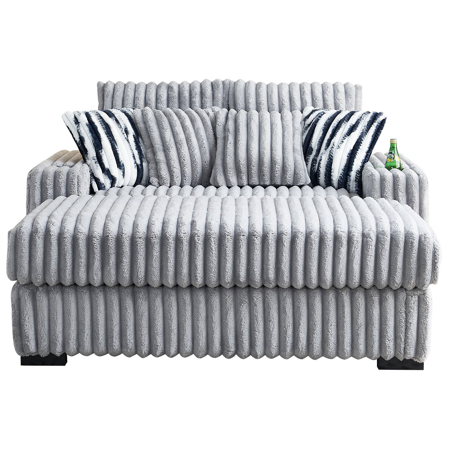 61.42Inch Square Arm Loveseat With Ottoman, 2PCS Back Cushions and 4PCS Toss Pillows, Cupholder,Bluetooth Speaker,Wireless Charger,USB Ports for Living Room and Bedroom,Light Grey - Grand Goldman Shop