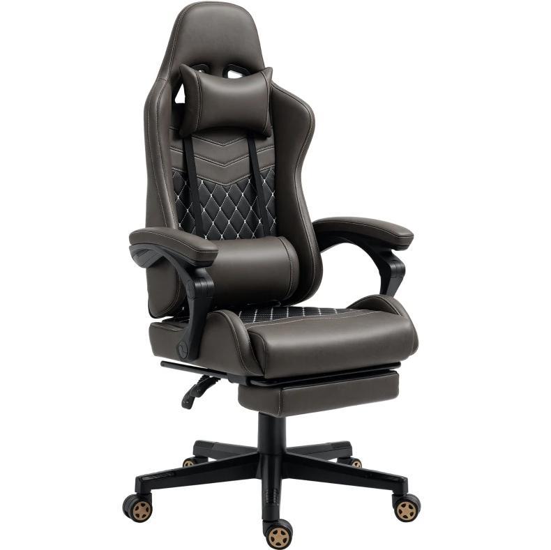 PU Leather Office Gamer Chair High Back Swivel Recliner with Footrest,Lumbar Support,Adjustable Height | Premium Home Decor -