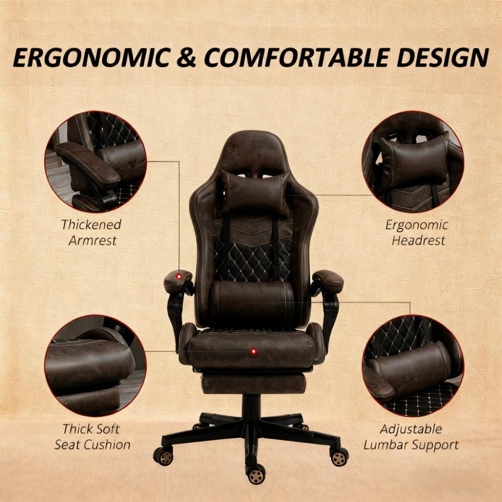 PU Leather Office Gamer Chair High Back Swivel Recliner with Footrest,Lumbar Support,Adjustable Height | Premium Home Decor -