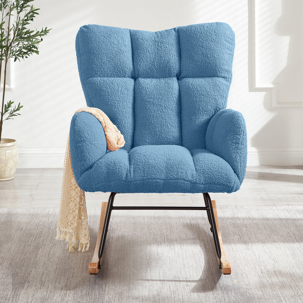 Glider Chair for Living Room Tufted Upholstered Teddy Fabric Rocking Chair with Metal Frame Accent Chair Blue - Grand Goldman Shop