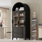 K&K 71' Tall Arched Kitchen Pantry Cabinet with 2 Large Drawers, Modern Farmhouse Kitchen Storage Cabinets with Adjustable Shelves, Glass Door, Wood Versatile Cupboard for Kitchens, Dining Room, Black - Grand Goldman Shop