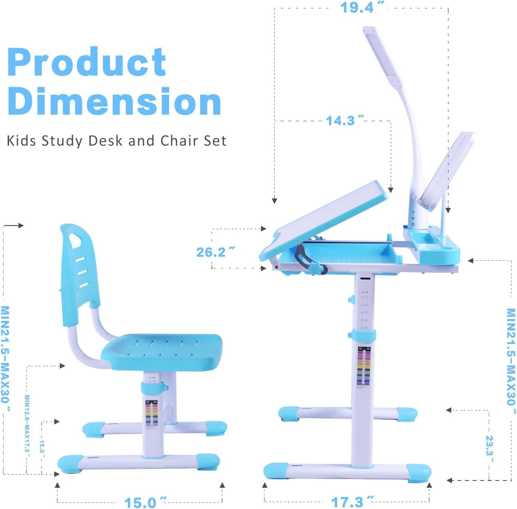 Desk for Kids Desk and Chair Set Kids Art Desk Drafting Table Desk Set with Adjustable Height, 40-Degree Tiltable Children De