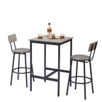 Bar Table Set with 2 Bar stools PU Soft seat with backrest, Grey, 23.62'' W x 23.62'' D x 35.43'' H - Grand Goldman Shop